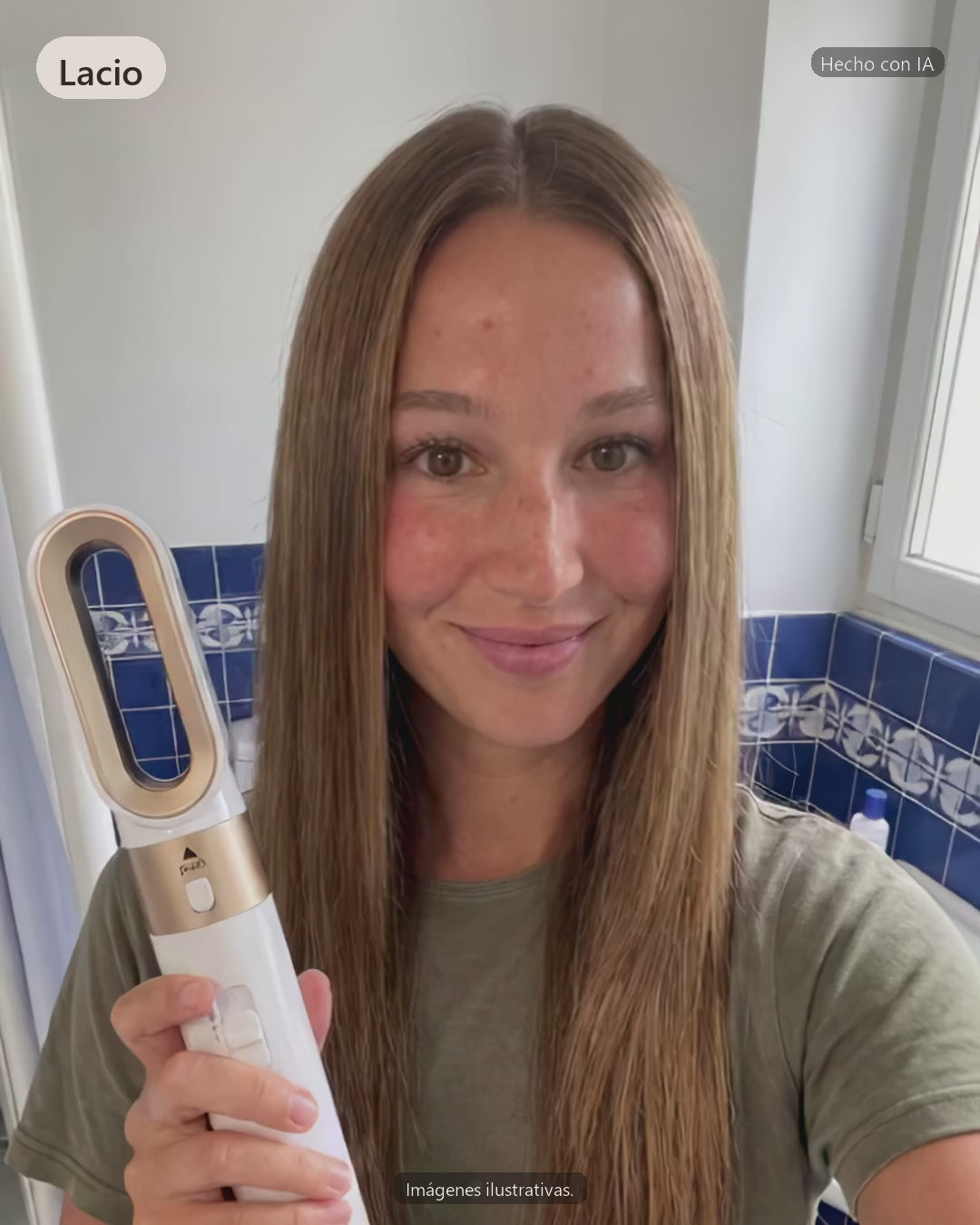 Video orientativo: cabello lacio y después con ondas, con el cepillo 5 en 1 Stile e Tratto